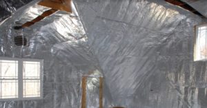 Close-up of radiant barrier insulation installed in an attic