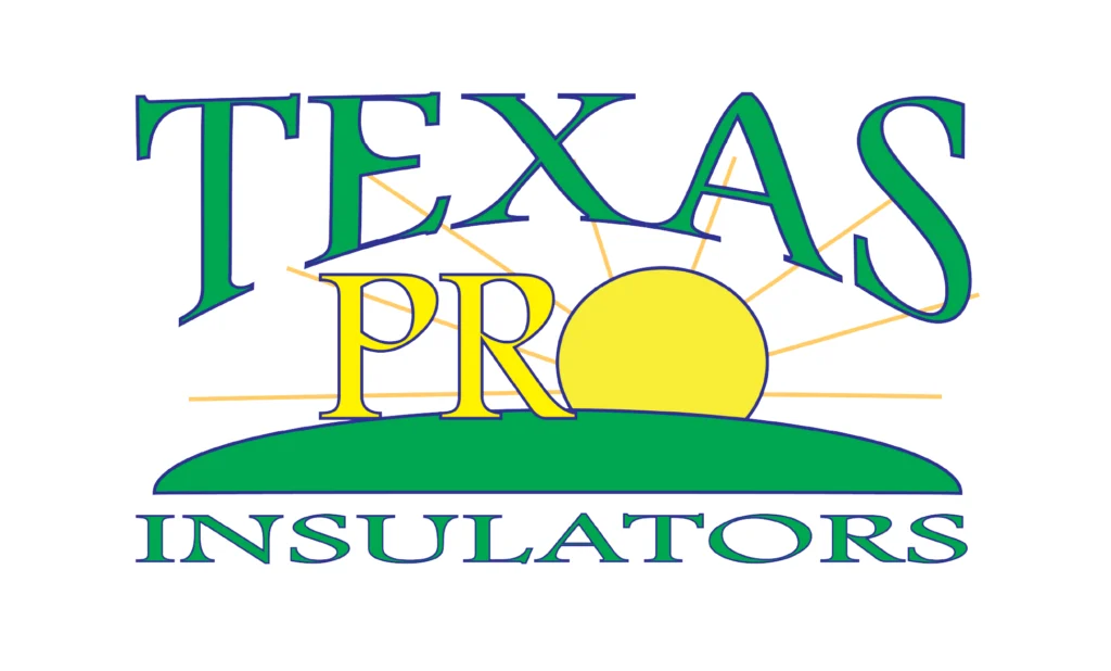 Logo for Texas Pro Insulators featuring large green text, a yellow sun partially behind a green hill, and yellow rays. TEXAS PRO INSULATORS is prominently displayed in varying font sizes.