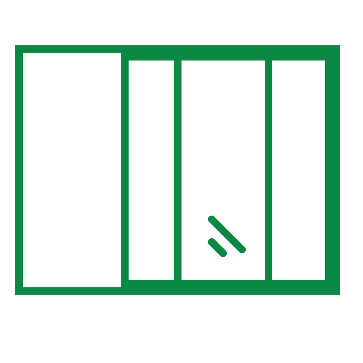 Green icon of a sliding window with three panels; the right panel shows an arrow indicating that it slides open to the left.